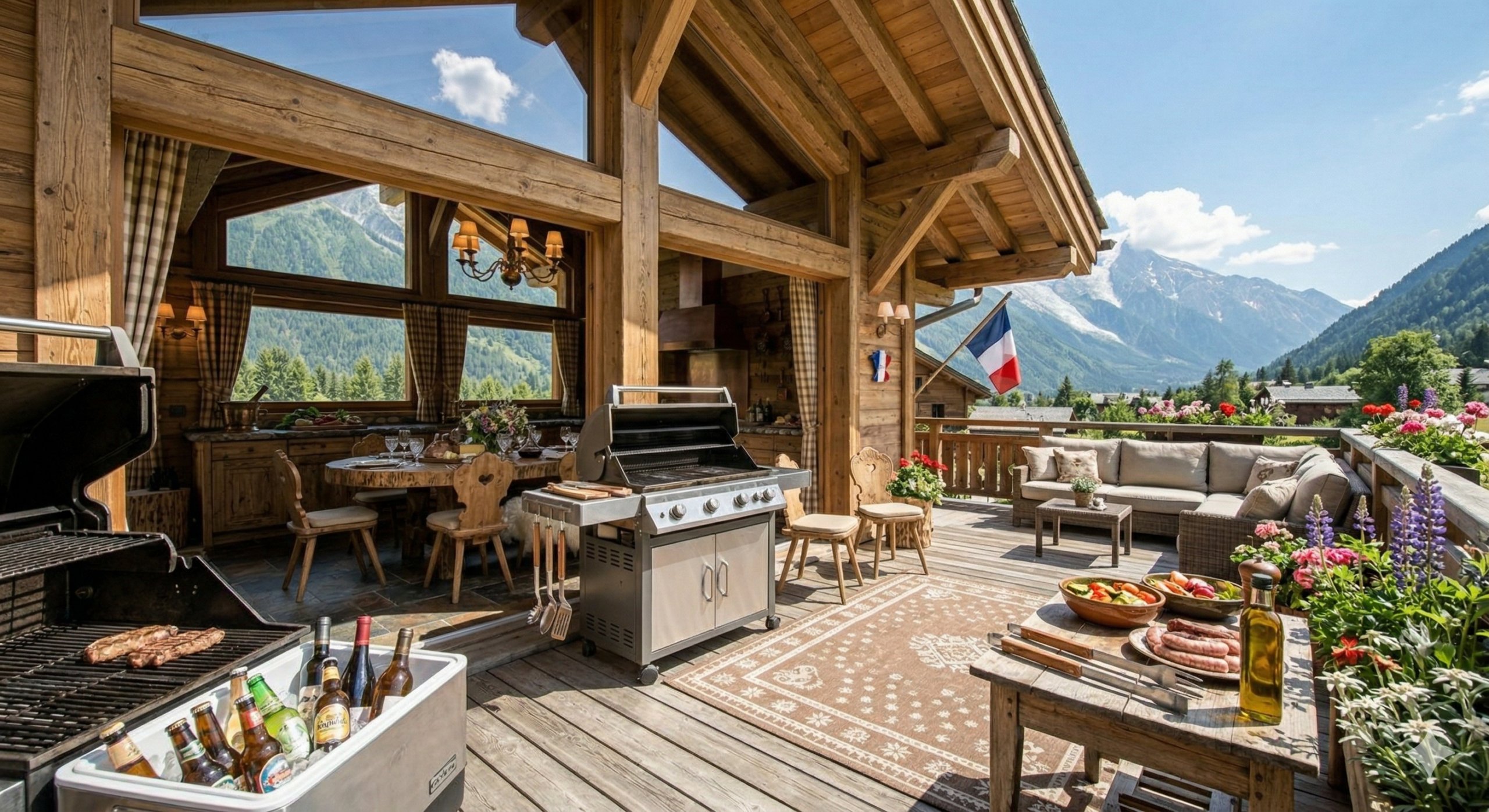 La grande terrasse avec barbecue